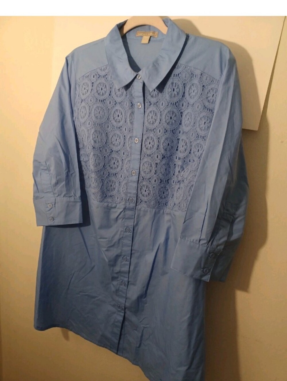 Woman Within Lace Over Cotton Light Blue Button-up Shirt New No Tags 2X